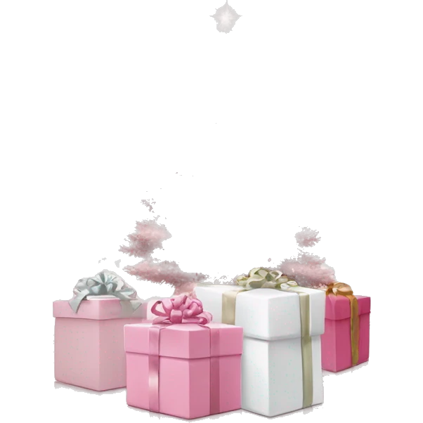 Light pink Christmas gifts under a white Christmas tree  emoji