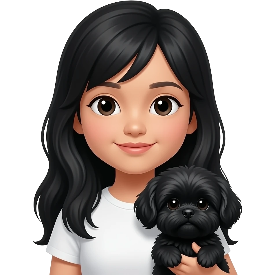 Black long hair small eyes Indonesian girl holding a black shih tzu emoji