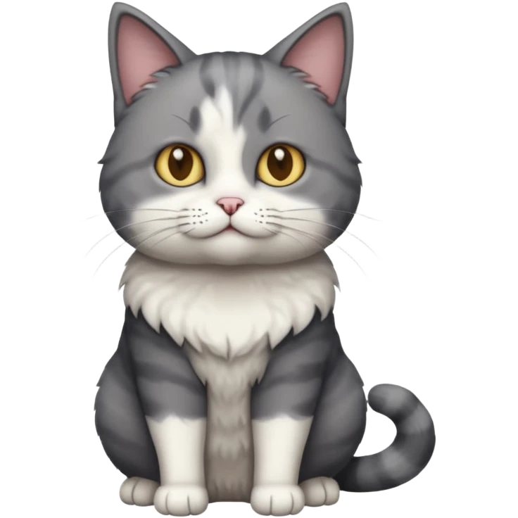full body dumb looking large short hair dark grey and white cat emoji