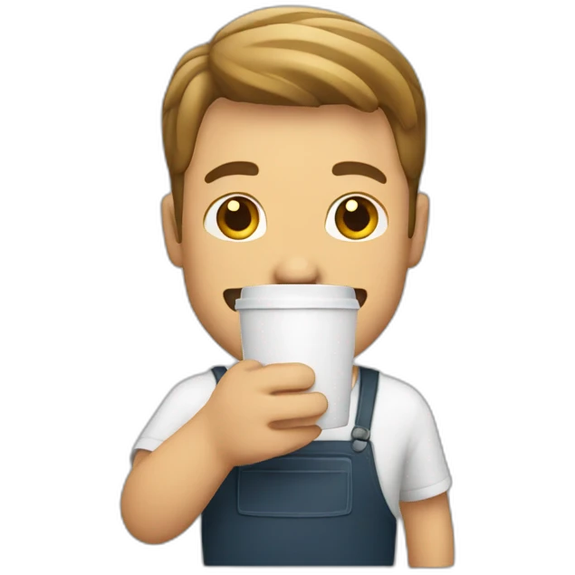 white guy holding glass coffee mug smiling emoji