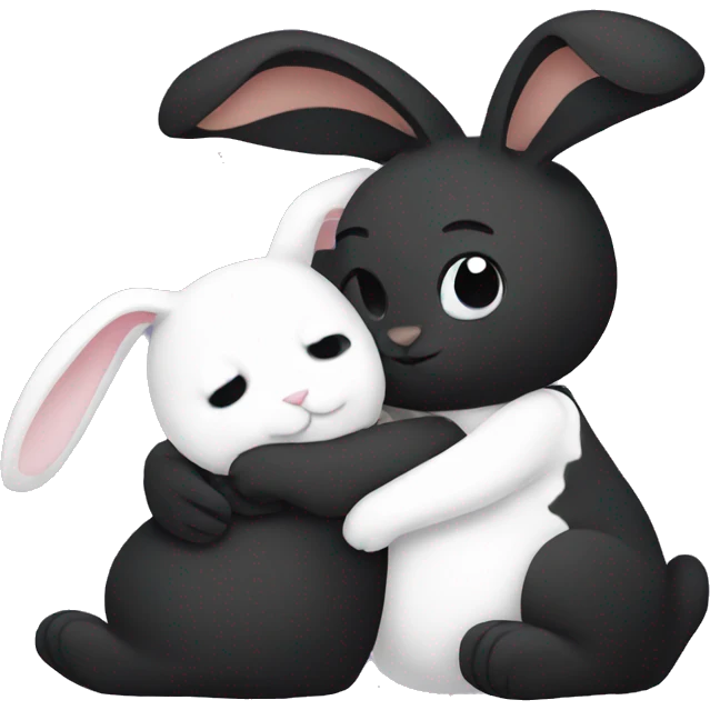 Black rabbit hugging white rabbit  emoji
