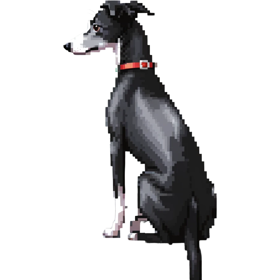 Slim Chinese girl with long black hair and her completely solid grey Italian greyhound looking out a window together on a snowy day, the dog has absolutely no white markings anywhere, completely uniform grey color throughout emoji