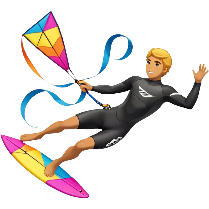 A kite surfer gliding across the ocean, with a colorful kite soaring high in the sky and the surfer carving through the waves. The scene captures the energy and freedom of the sport, with the sun shining and the ocean's waves splashing around. emoji