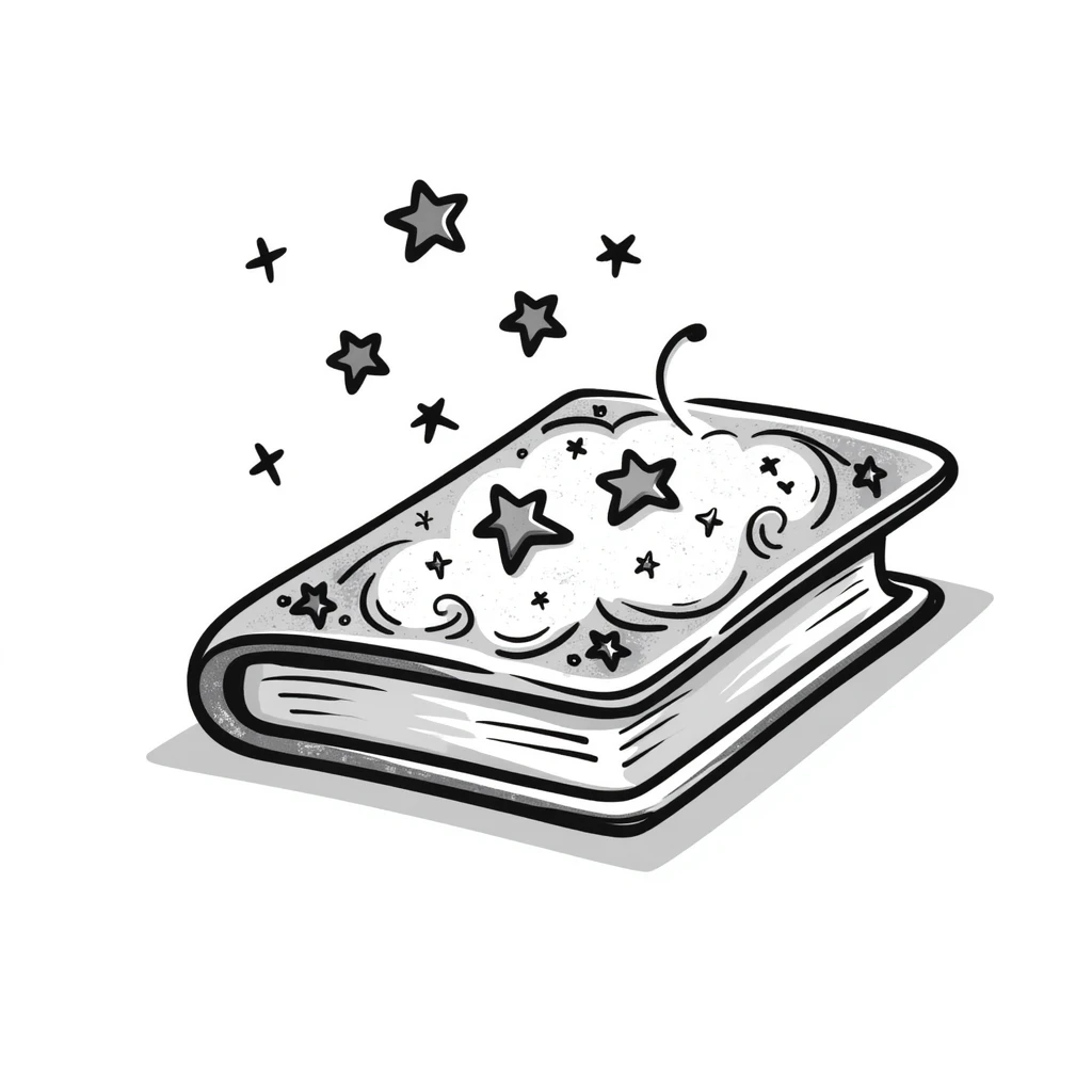 Магическая закрытая книга  — декоративная обложка звёздами и алхимическими знаками. Обложка украшена винтажными завитками,  таинственным сиянием. emoji