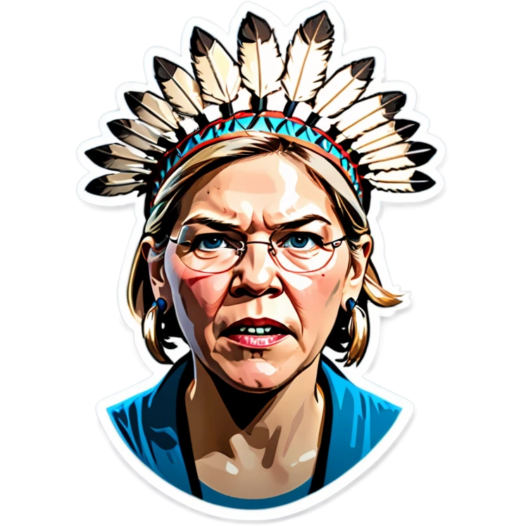 Make a picture of Senator Elizabeth Warren with a traditional Native American headdress make it less cartoonish without the braids make it more realistic accentuate her wrinkles and more realistic make her hair blonder and get rid of the headdress besides make her look very worried like she’s getting caught emoji