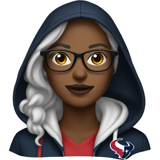 Woman with glasses in black hoodie and texans jersye emoji