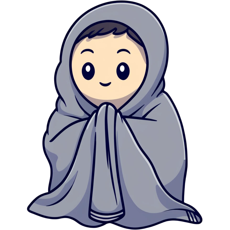 Character wrapped in blanket with visible breath in cold air emoji