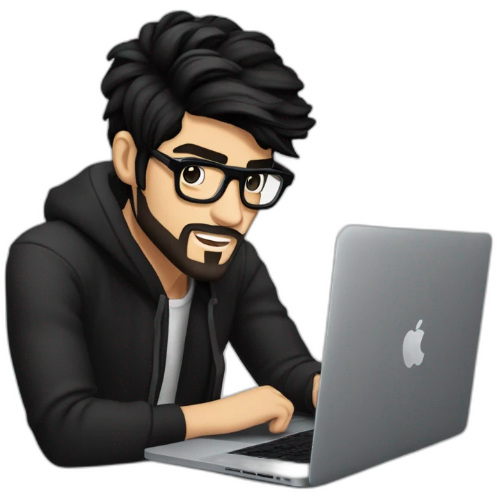 zayn malik in black hair, beard wearing spectacles coding on macbook emoji