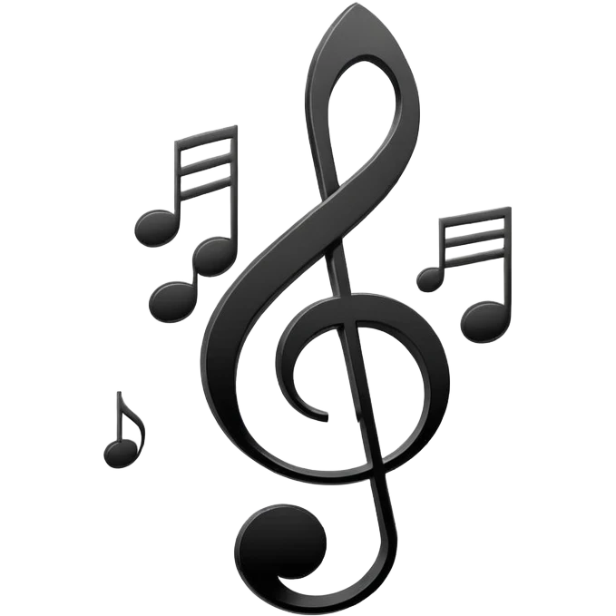 Minimalistic flat vector icon, iOS style, thin black contour on white background. Treble clef and musical notes. Clean, no text, no shadows.
 emoji