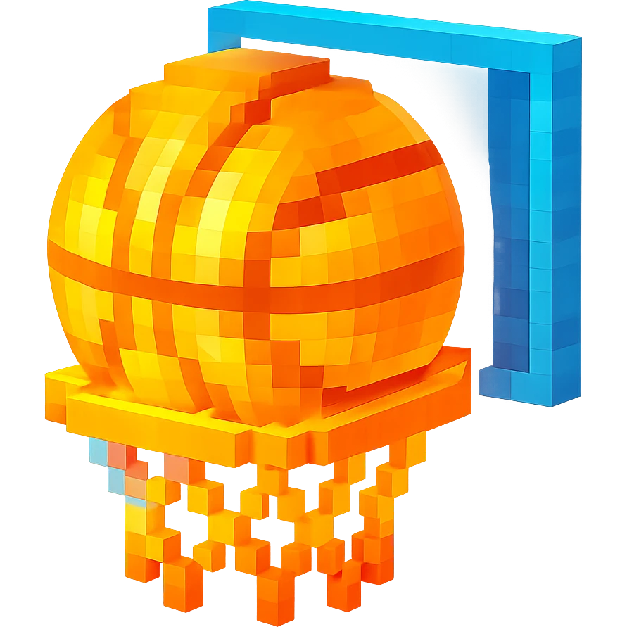 святящейся баскетбольный мяч в сетке, no background emoji