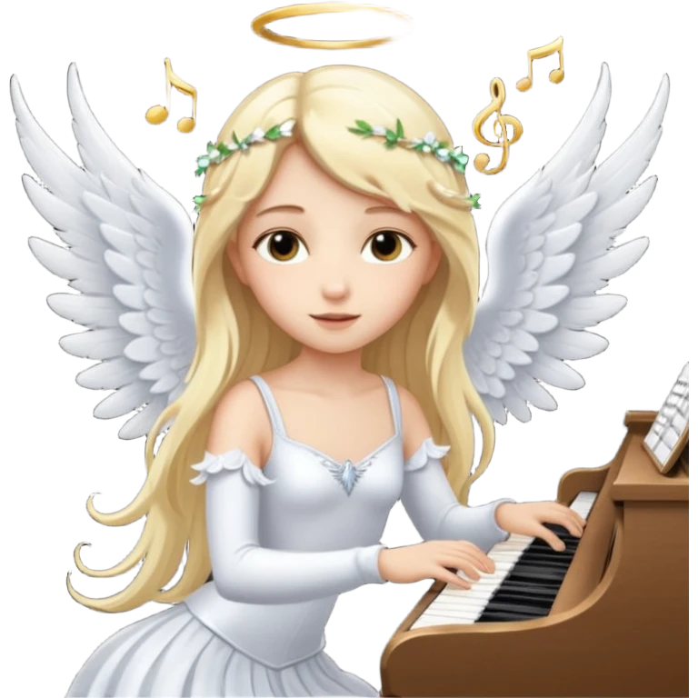 fée vêtue de blanc jouant du piano avec des ailes d'ange emoji
