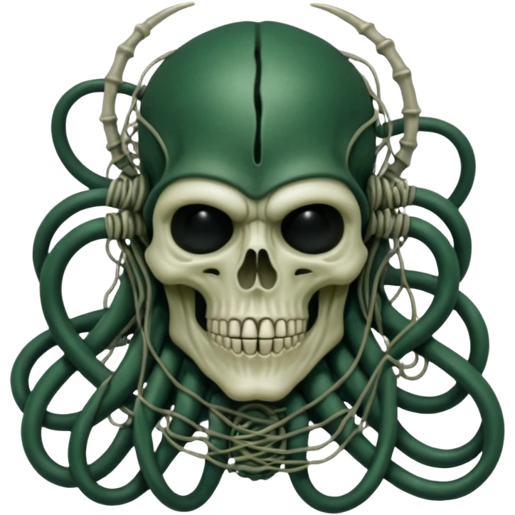 HR giger, wires, dark green flesh undead sorcerer, head. bones and skin emoji
