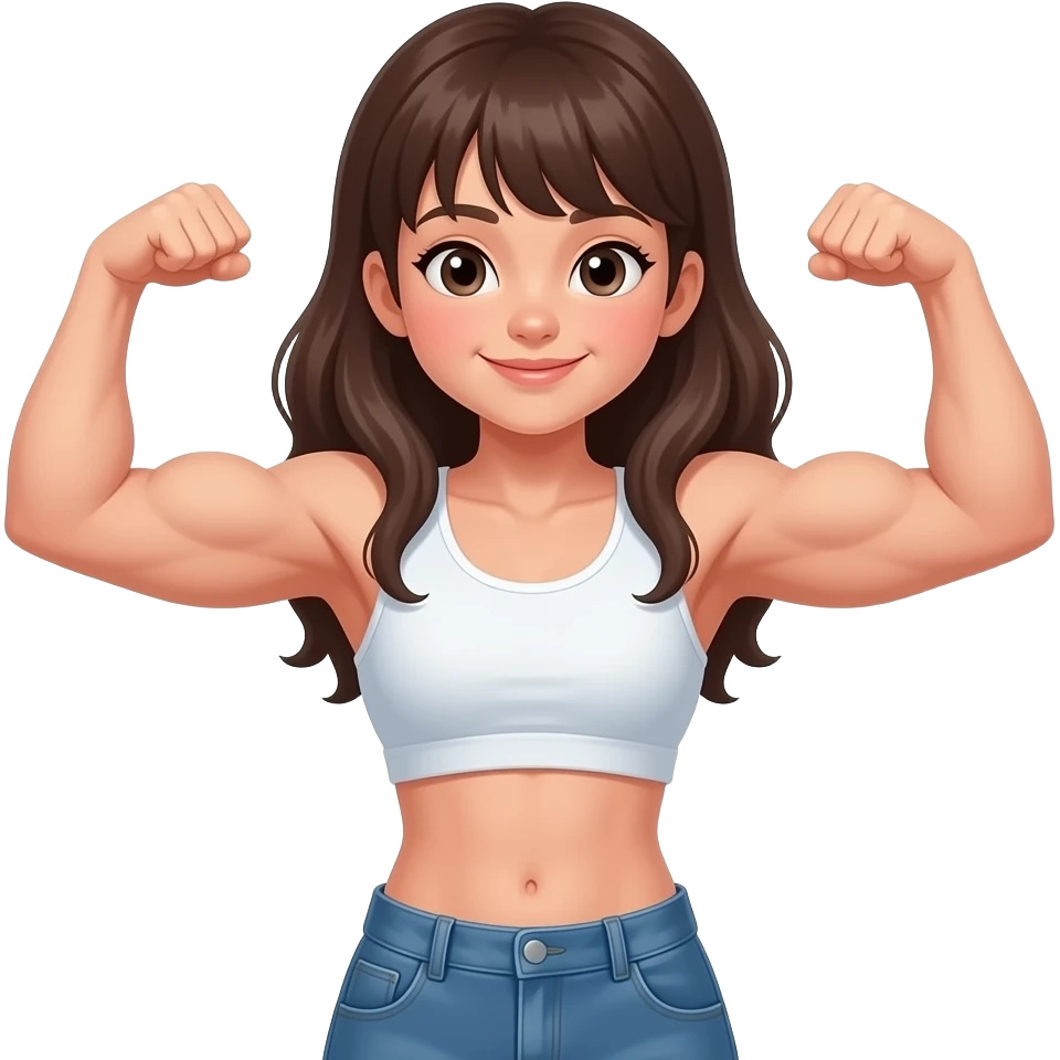 a girl with abs and big arm muscles and she a 10 year old emoji