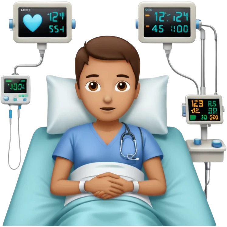 a patient waking up before a surgery, with monitors etc. A PATIENT NOT A DOCTOR emoji