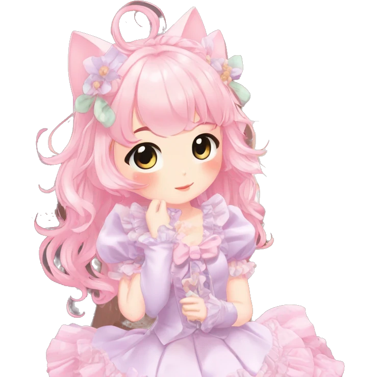 Shiny Blushing Cute Kawaii Beautiful Pastel Lolita Anime Catgirl Trending Style Cottagecore Pastelcore  full body emoji