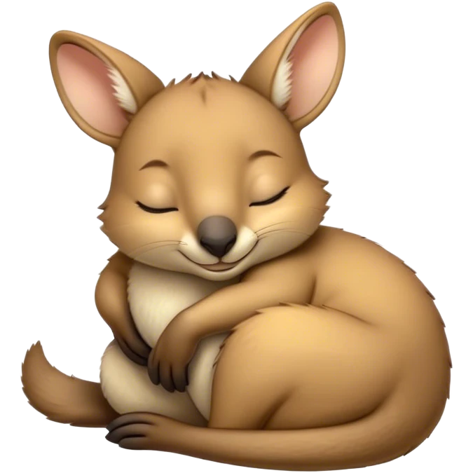 Meme-Worthy Cute Sleeping Wallaby Portrait Emoji, Head resting peacefully with a contented smile, showcasing a compact, agile build and a luxuriously soft tan fur, eyes shut in a serene, restful nap, Simplified yet hilariously adorable features, highly detailed, glowing with a soft, drowsy light, high shine, relaxed and utterly lovable, stylized with an air of playful laziness, bright and heartwarming, soft glowing outline, capturing the essence of a comically sleepy wallaby, so meme‐worthy it feels like it could instantly become the next viral sensation of adorable slumber! emoji