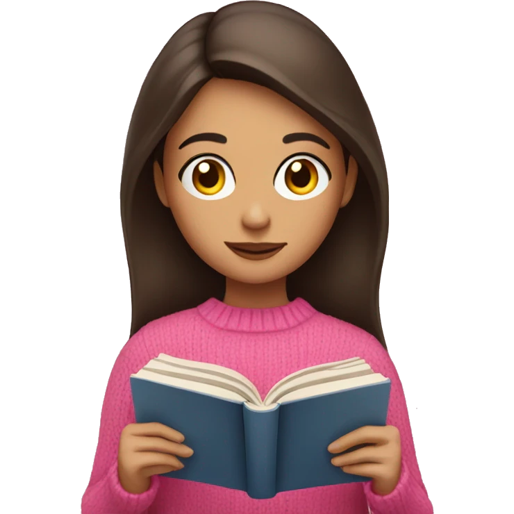 A brunette girl with a pink jumper reading a book  emoji