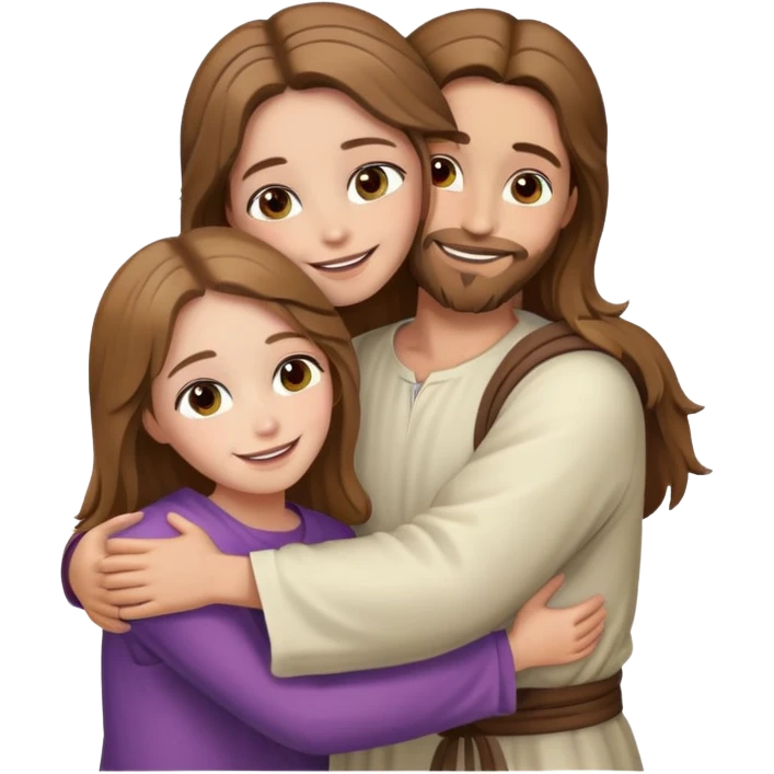 Jesus hugging a girl (she has light brown hair, white skin, hazel eyes) emoji