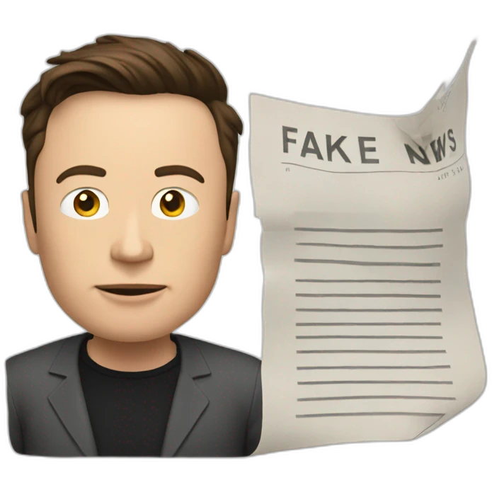 Elon Musk showing an paper with the word fake news emoji