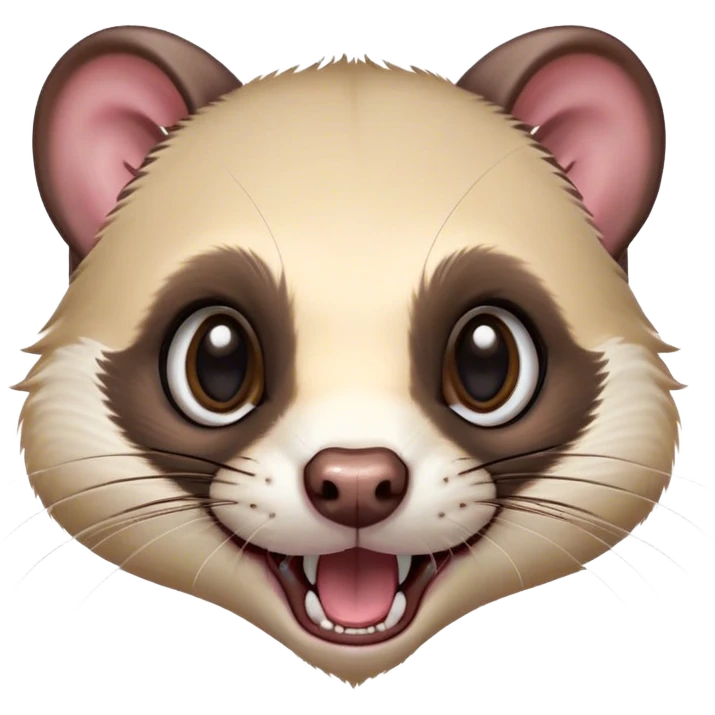 Cinematic Comical sable ferret Portrait Emoji, Head tilted dramatically with an exaggeratedly shocked expression, featuring a slender, wiggly body and a distinct sable ferret head with a pointed snout and small ears, with wide, hilariously expressive eyes full of humorous disbelief, Simplified yet hilariously expressive features, highly detailed, glowing with a slightly sassy natural glow, high shine, dramatic yet playful, stylized with an air of quirky charm, soft glowing outline, capturing the essence of a meme-worthy sable ferret that looks ready to scamper into viral fame! emoji