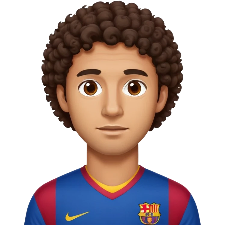Chico trigueño con el pelo rizo  marron oscuro y ojos marron oscuro con la jersey del Barcelona emoji