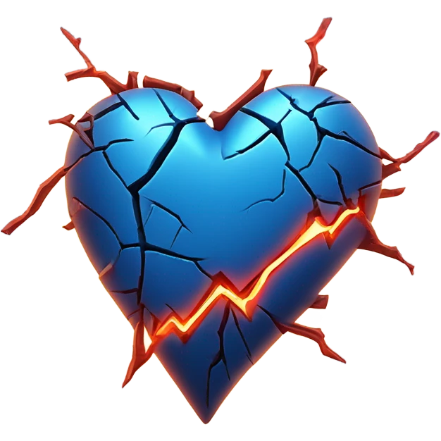 Blue glowing neon broken heart emoji