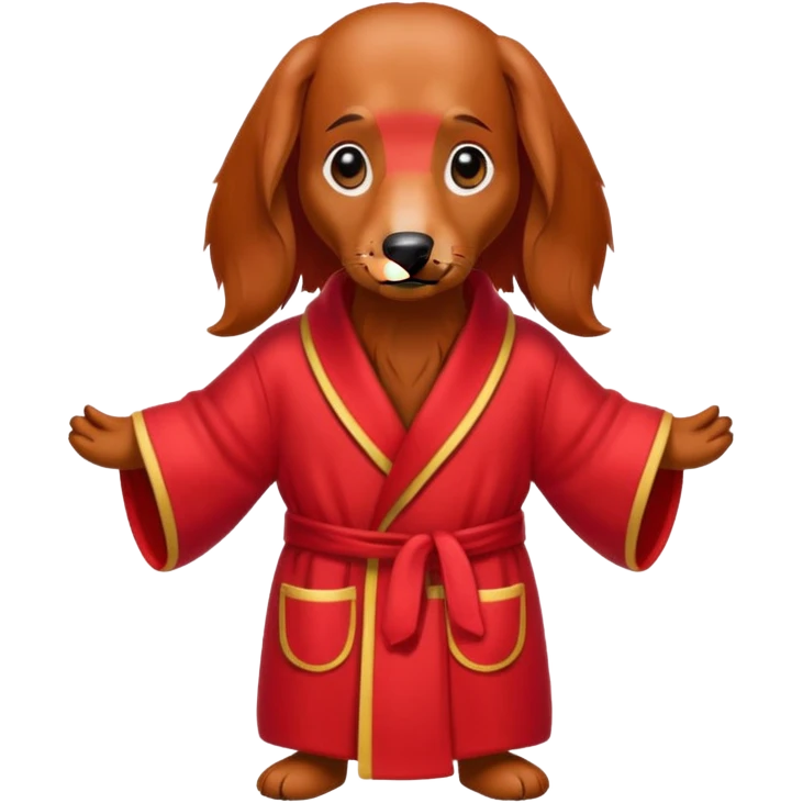 Red long hair dachshund wearing slippers and a robe  emoji