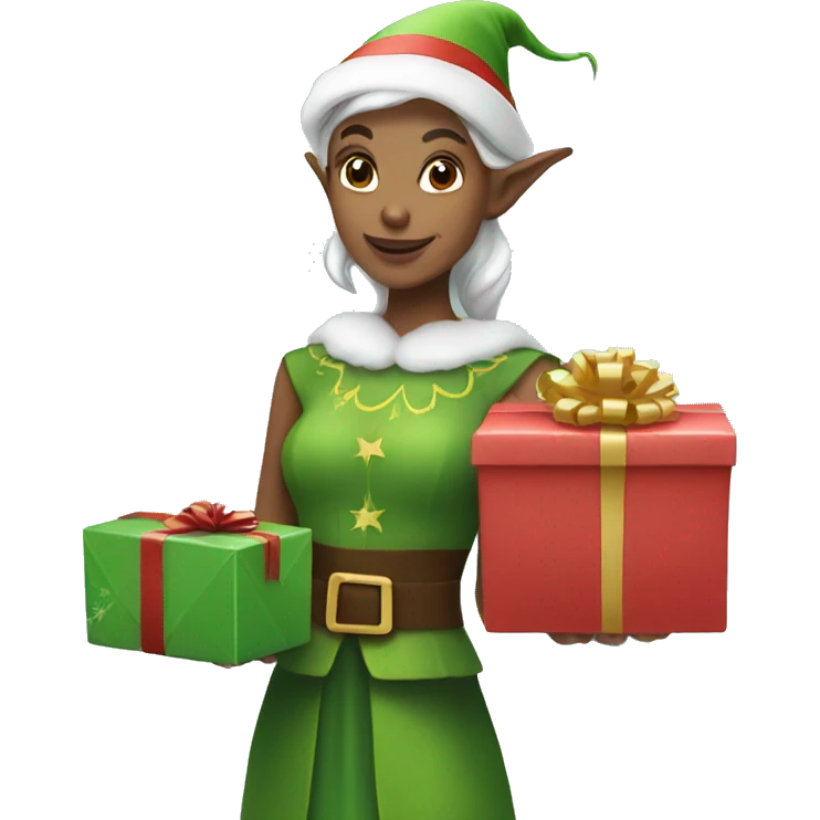 Elf lady with present emoji