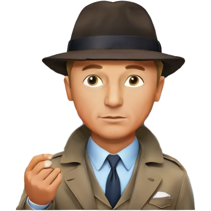 Icon for Detective Movies: A colorful collage featuring Daniel Craig as an inspector, with a magnifying glass, fedora hat, cigarette, and a mysterious city backdrop. Include a board with photos of suspects, fingerprints, and a crime scene. Retro movie poster style. Transparent background. emoji