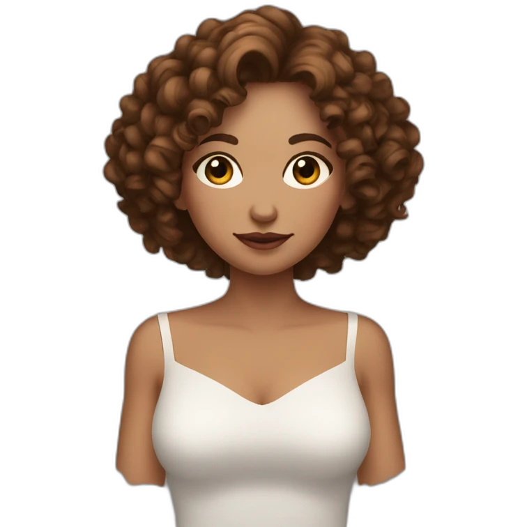 white woman-designer with brown curly hair, wears Off Shoulder Batwing Tank shows heart with her hands emoji