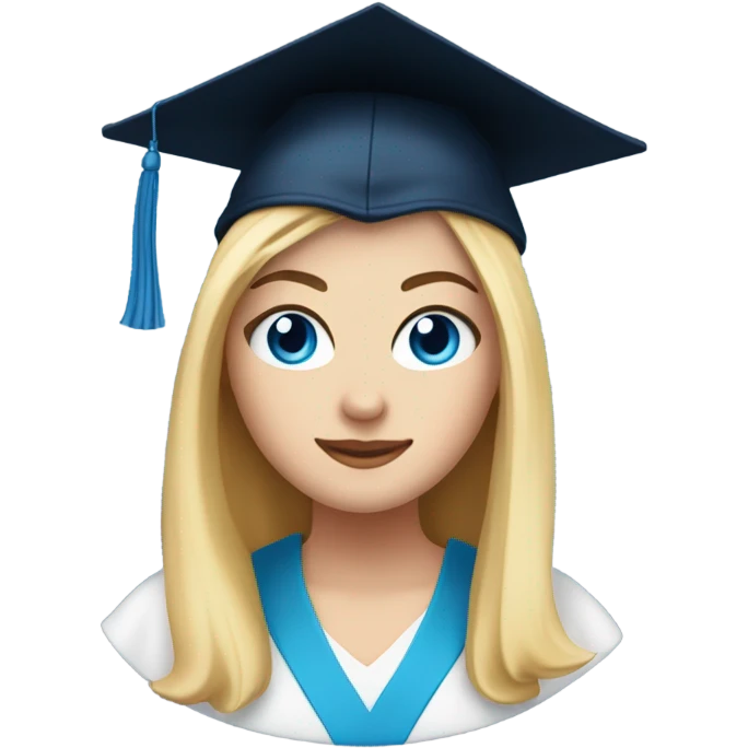 White girl with blue eyes and blonde hair graduate emoji