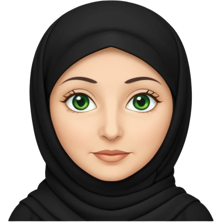Older Muslim women with black hijab, white, green eyes emoji