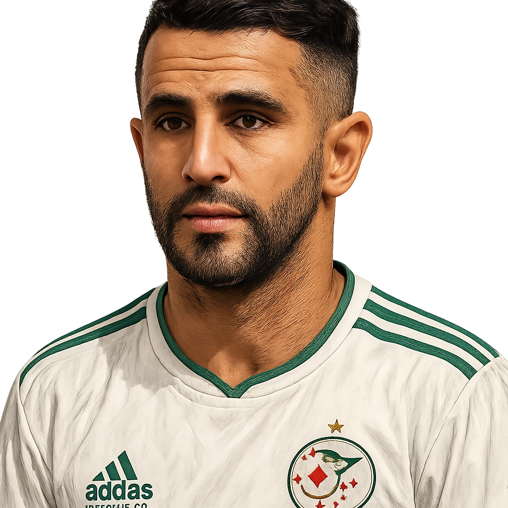 Riyad Mahrez, famous Algerian footballer, portrait, detailed illustration emoji