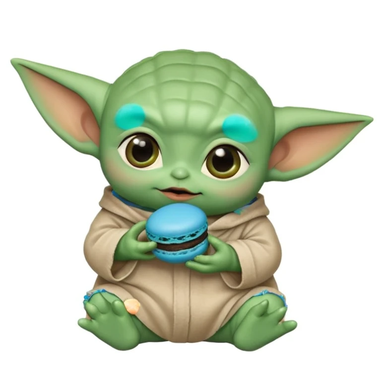 baby yoda eating a blue macaroon  emoji