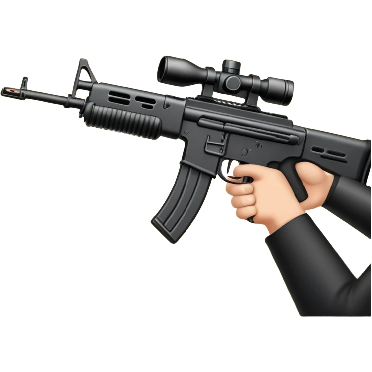 An icon showing hands holding an assault rifle in the foreground, with enemies in the distance and a dynamic landscape as the background. The design captures the intensity of a first-person shooter, with focus on the weapon and action. Transparent background emphasizes the scene. emoji