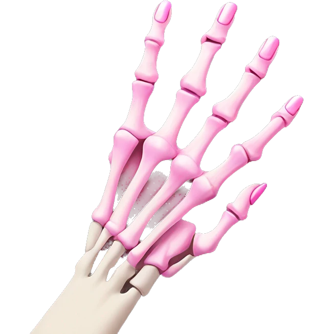 Skeleton hand 5 fingers with pink polish nails minimalistic  emoji