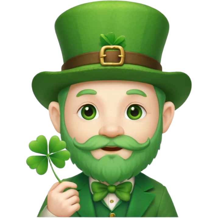 cute funny leprechaun green beard holding a 4 leaf clover emoji