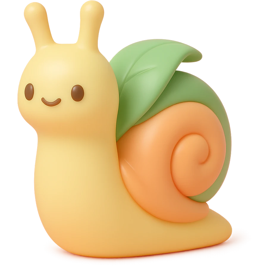 pastel snail with a leaf backpack, kawaii soft nature tone, vinyl figure style emoji