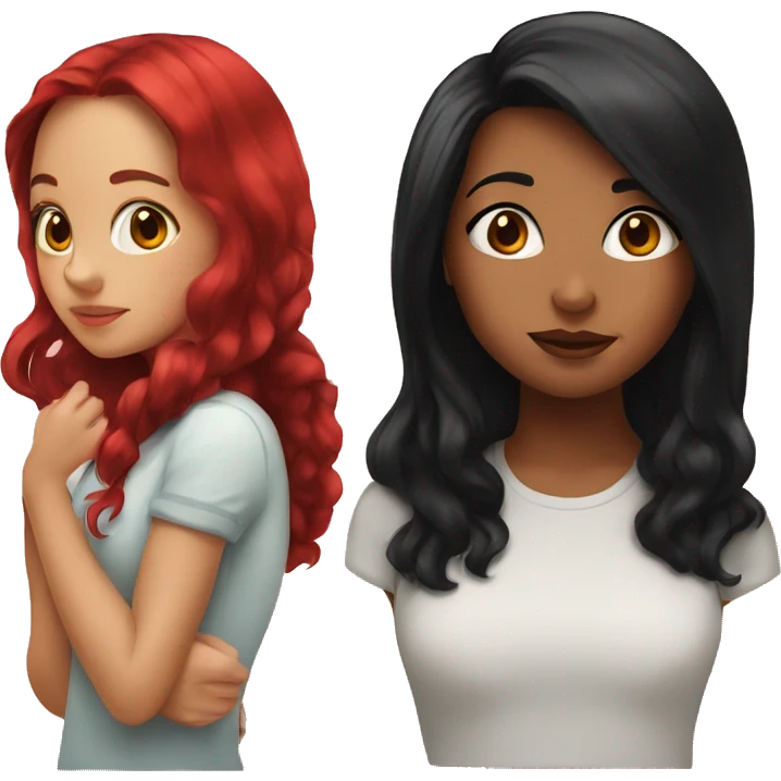 Girl with black hair and girl with red hair kissing emoji