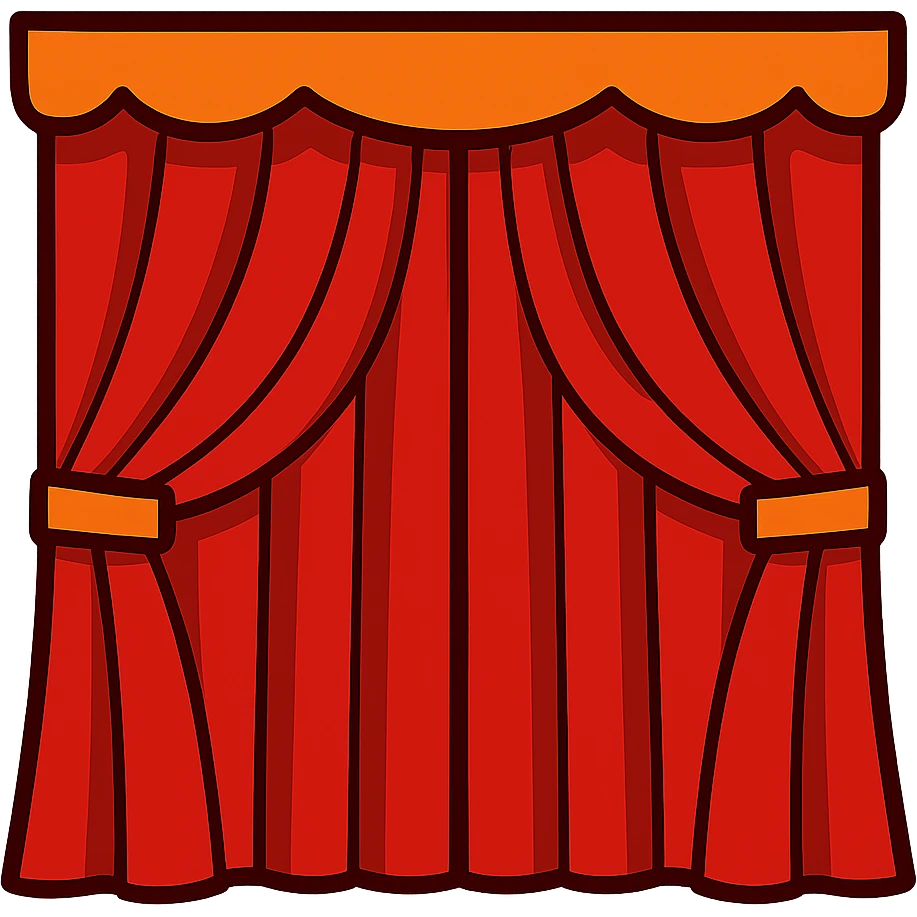 vibrant toon style illustration of a symmetrical red curtain, fully closed, both sides even emoji