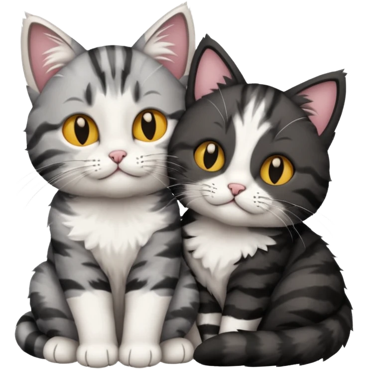 Two cats one black one grey and white cuddling emoji