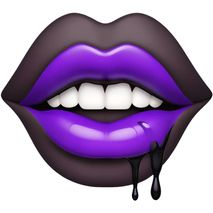 Lips with black  lipstick with dark purple  drips emoji