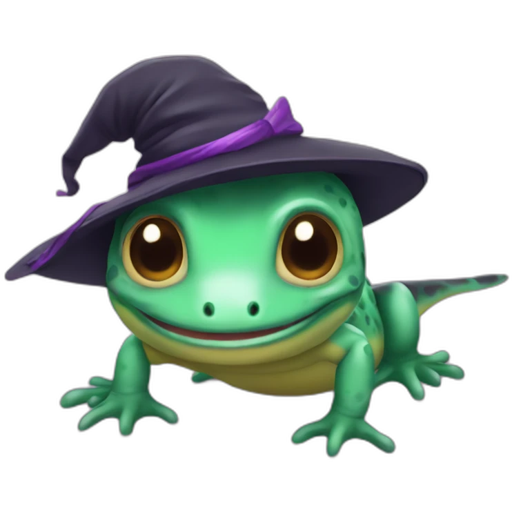 cute little salamander wearing a witch hat emoji