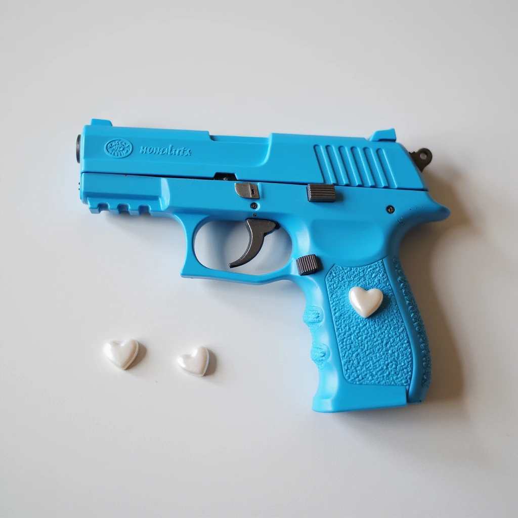 photorealistic blue pistol with a pearl handle, no heart shapes or motifs, on a white background emoji