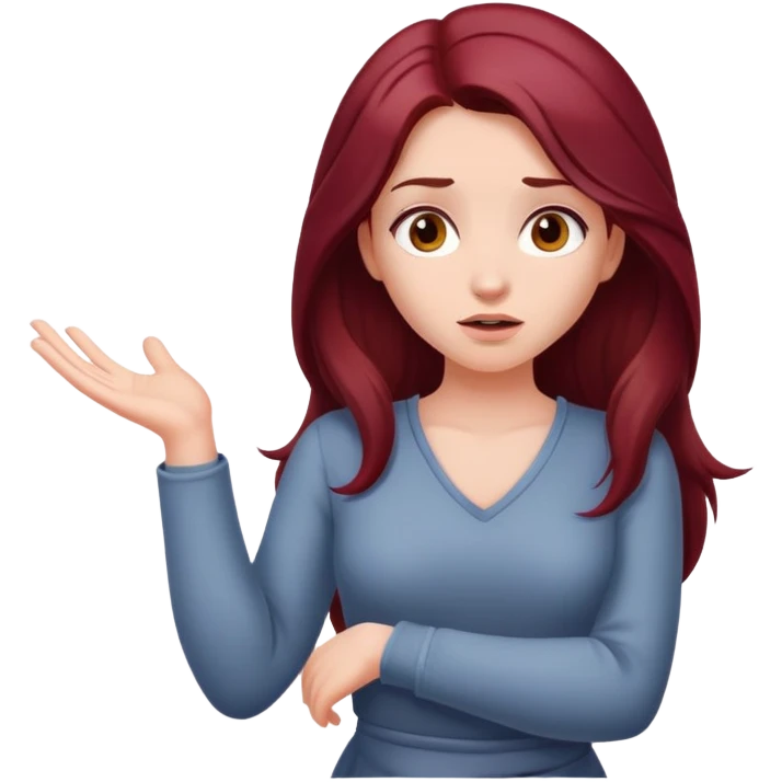 Beautiful long burgundy haired girl, shrugging shoulders emoji
