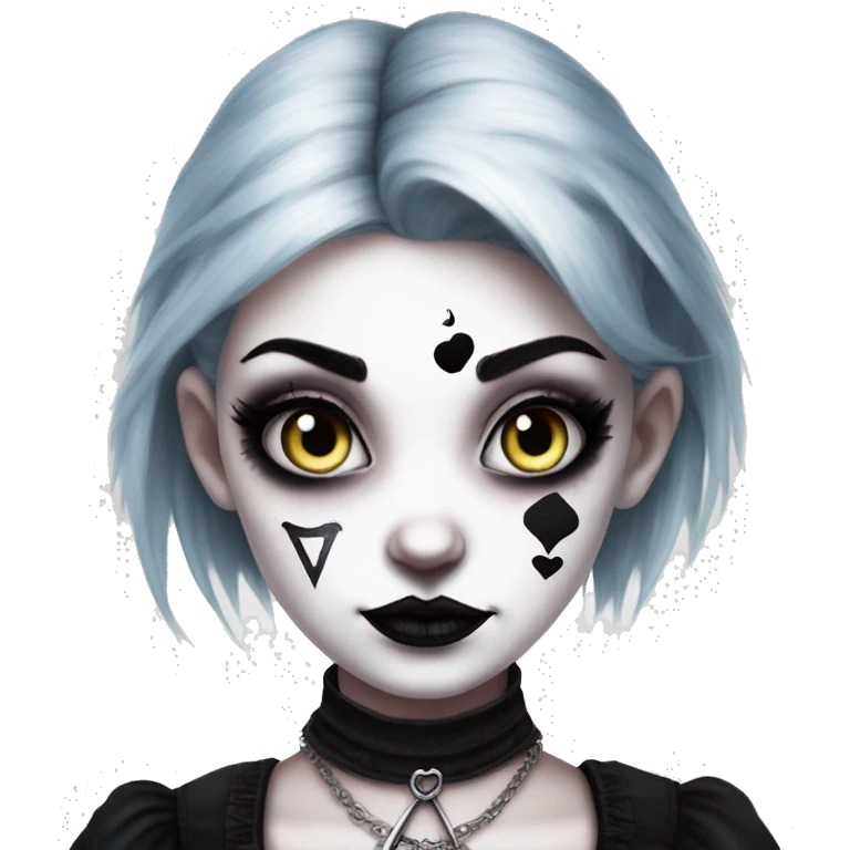 Realism punk goth Alice in Wonderland with neck tattoos and dark eye makeup emoji