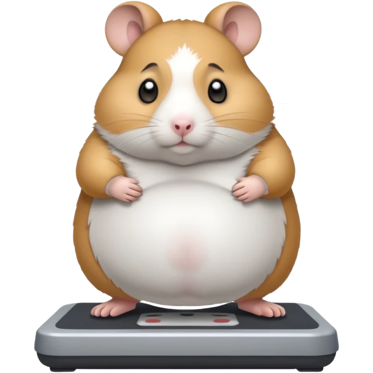 fat hamster pregnant belly stepping on a broken scale looking guilty emoji