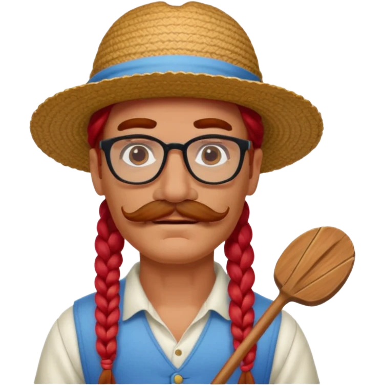 venice gondolier with long red braided hair, iconic hat, normal glassess and mustache emoji