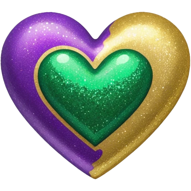 Gold, purple and green glitter heart  emoji