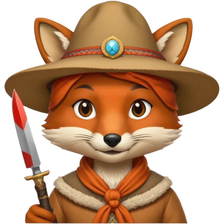 fox face, mogolian ancient army with small knife and hat emoji